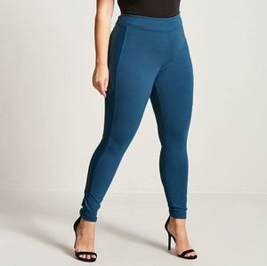 Like new teal leggings with faux leather panels